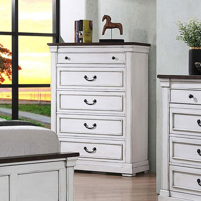 Hillcrest - 5-Drawer Chest - Dark Rum and White.