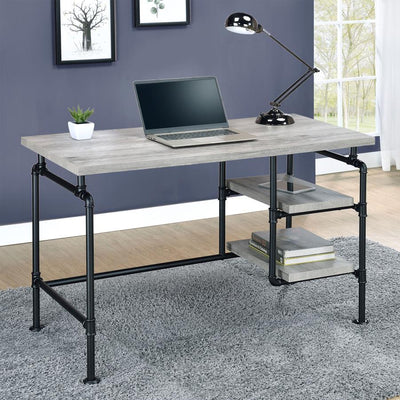 Delray - 2-Tier Open Shelving Writing Desk - Grey Driftwood and Black.