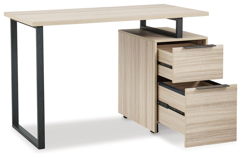 Waylowe - Natural / Black - Home Office Desk With Double Drawers.