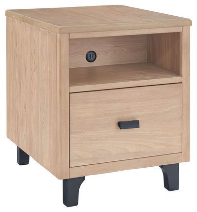 Freslowe - Light Brown / Black - Rectangular End Table.