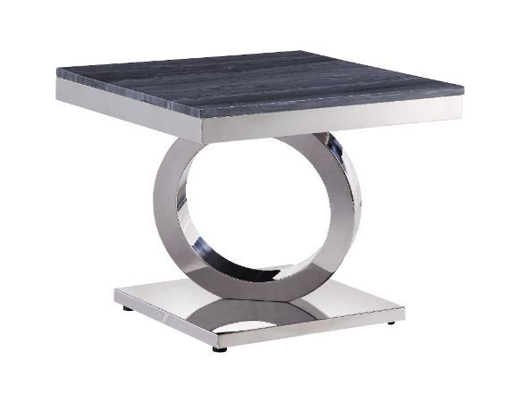 Zasir - End Table - Gray Printed Faux Marble & Mirrored Silver Finish - Grand Furniture GA