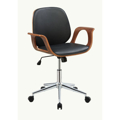 Camila - Office Chair - Black PU & Walnut - 39" - Grand Furniture GA