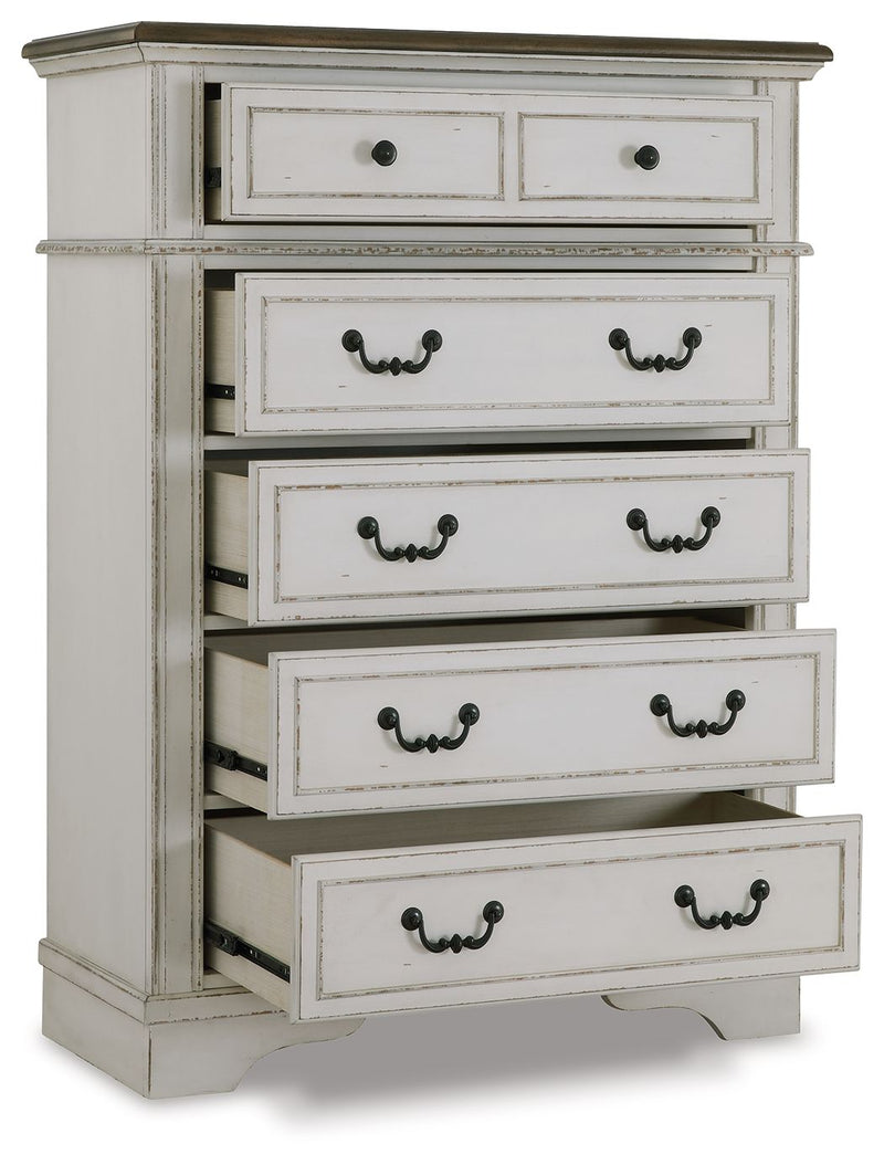 Brollyn - White / Brown / Beige - Five Drawer Chest.