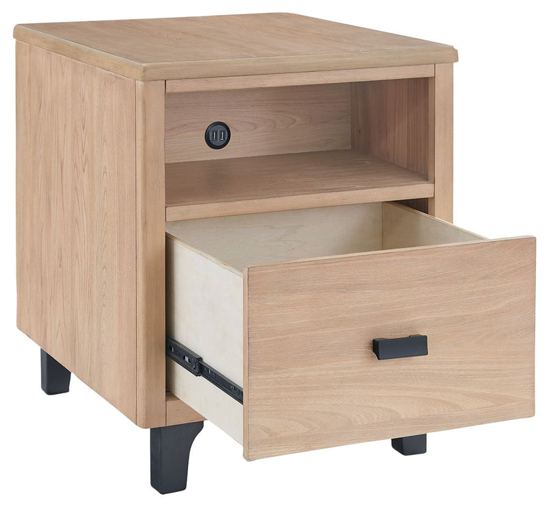 Freslowe - Light Brown / Black - Rectangular End Table.