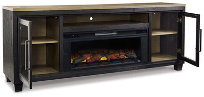 Foyland - Black / Brown - 83" TV Stand With Electric Infrared Fireplace Insert.