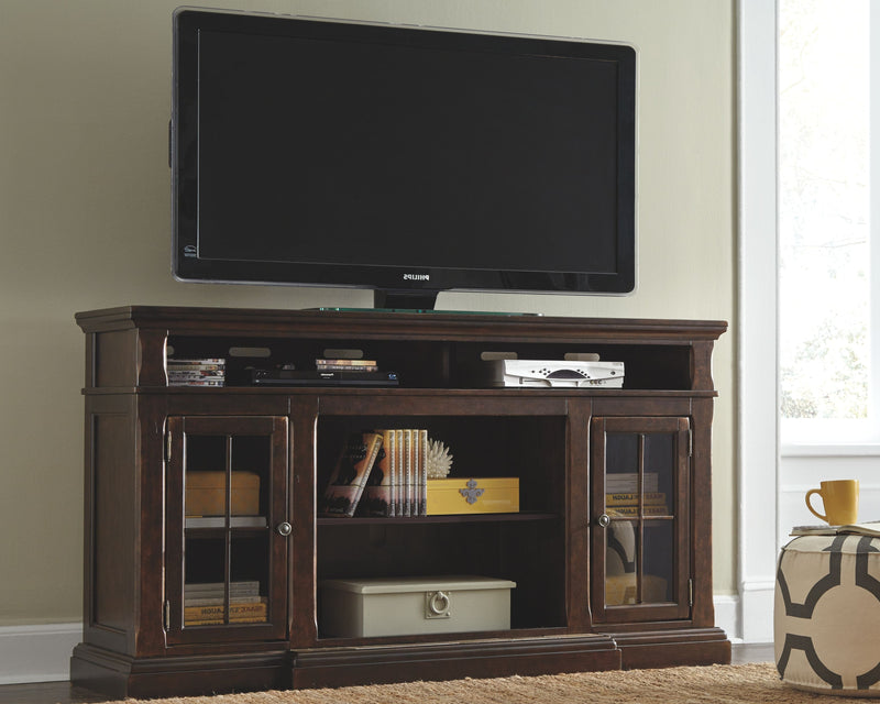 Roddinton - Dark Brown - Xl TV Stand W/Fireplace Option.