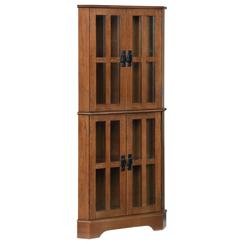 Coreosis - 4-Shelf Corner Curio Cabinet - Golden Brown.