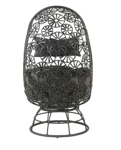 Hikre - Patio Lounge Chair - Clear Glass, Charcaol Fabric & Black Wicker - Grand Furniture GA