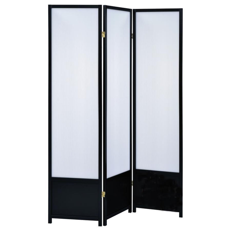 Calix - 3-Panel Folding Floor Screen - Translucent And Black - Room Dividers - Grand Furniture GA