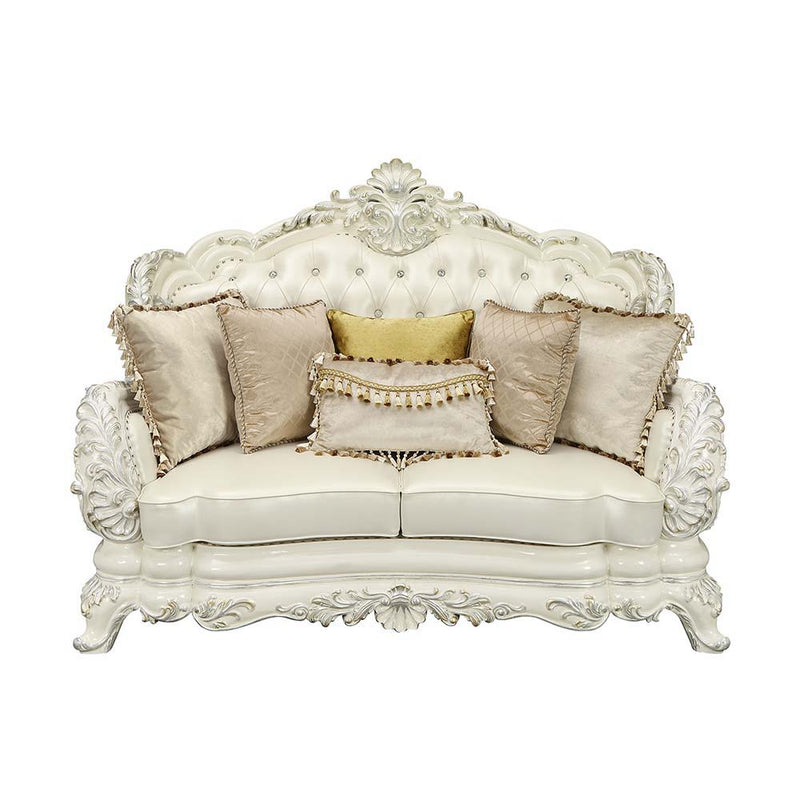 Adara - Loveseat - White PU & Antique White Finish - Grand Furniture GA