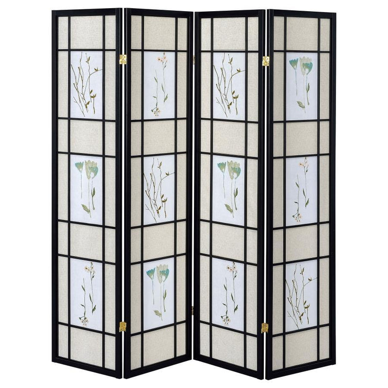 Catabella - 4-Panel Floral Print Folding Screen - Multi-Color.