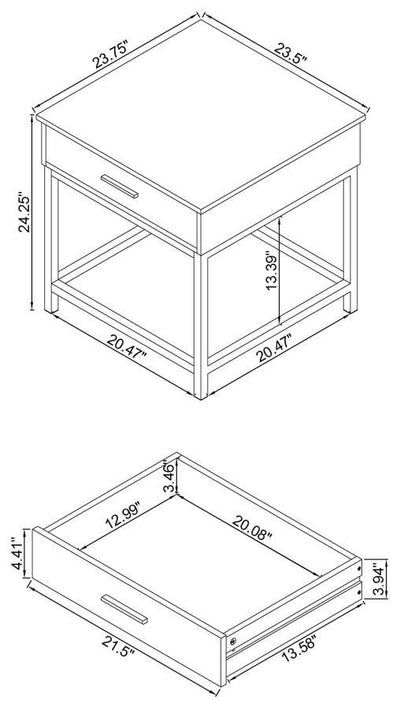 Byers - Square 1-Drawer End Table - Brown Oak and Sandy Black.