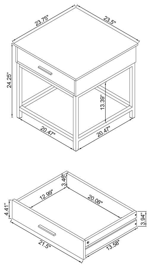 Byers - Square 1-Drawer End Table - Brown Oak and Sandy Black.