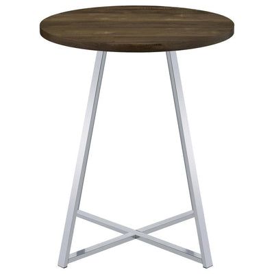 Burkhart - Sled Base Round Bar Table - Brown Oak and Chrome.