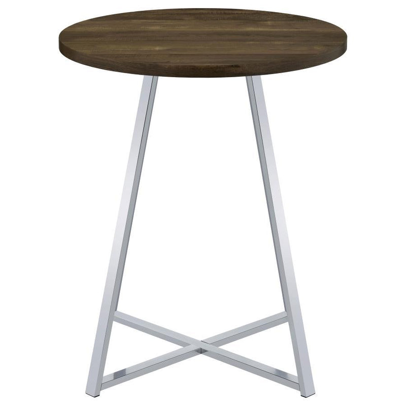 Burkhart - Sled Base Round Bar Table - Brown Oak and Chrome.