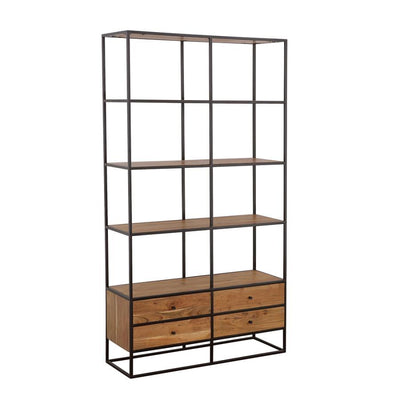 Belcroft - 4-Drawer Etagere - Natural Acacia and Black.