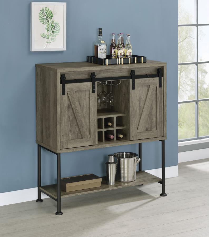 Claremont - Sliding Door Bar Cabinet With Lower Shelf - Grey Driftwood.