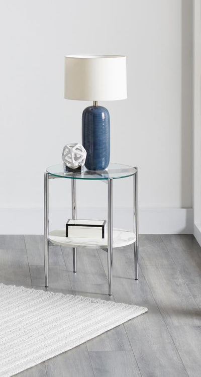 Cadee - Round Glass Top End Table - Clear and Chrome.