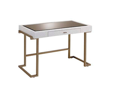 Boice - Vanity Desk - White PU & Champagne Finish - Grand Furniture GA