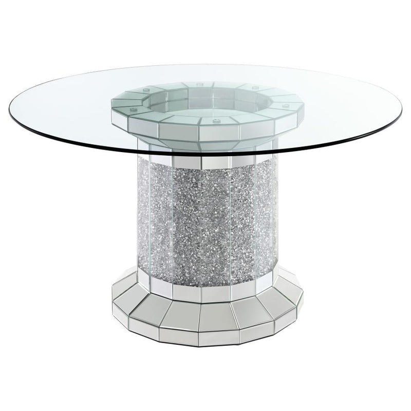 Ellie - Cylinder Pedestal Glass Top Dining Table - Mirror.