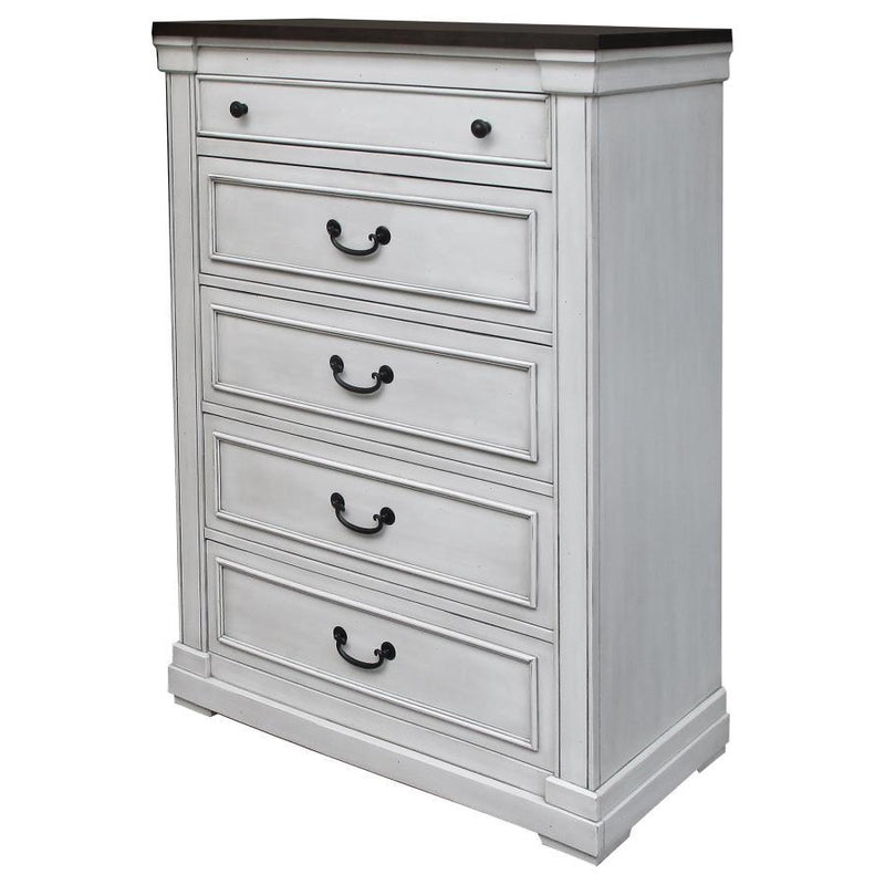 Hillcrest - 5-Drawer Chest - Dark Rum and White.