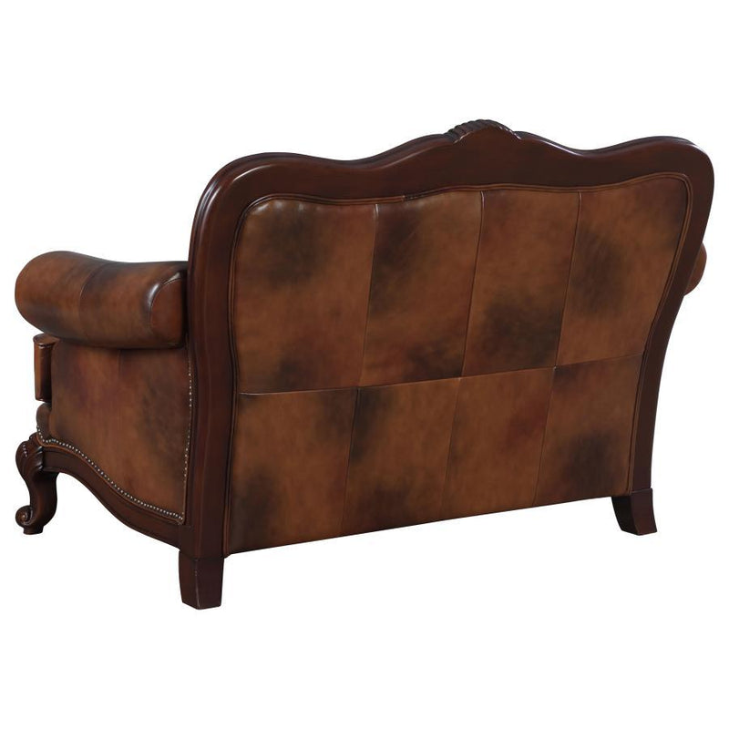 Victoria - Tufted Back Loveseat - Tri-Tone and Brown.