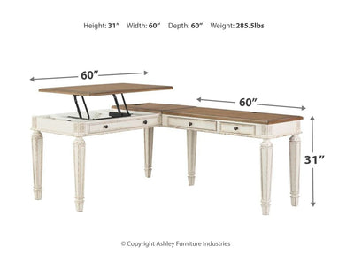 Realyn - White / Brown - L Shaped Desk With Lift Top.