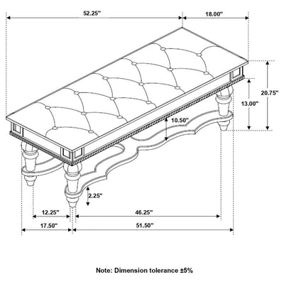 Heidi - Upholstered Bench - Metallic Platinum.