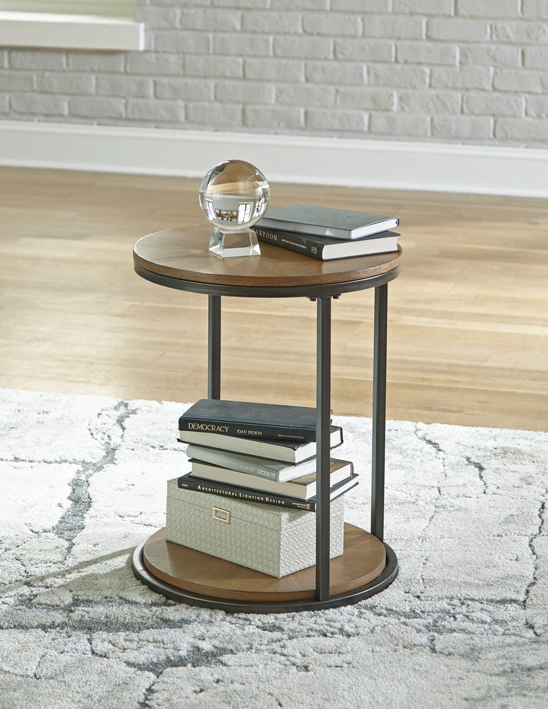 Fridley - Brown / Black - Round End Table.