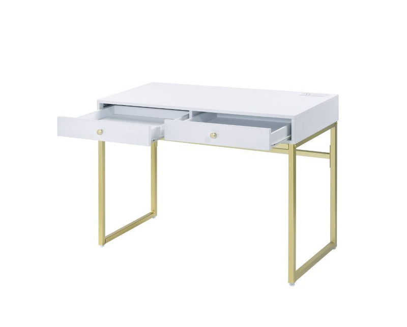 Coleen - Desk - White & Brass Finish - Grand Furniture GA