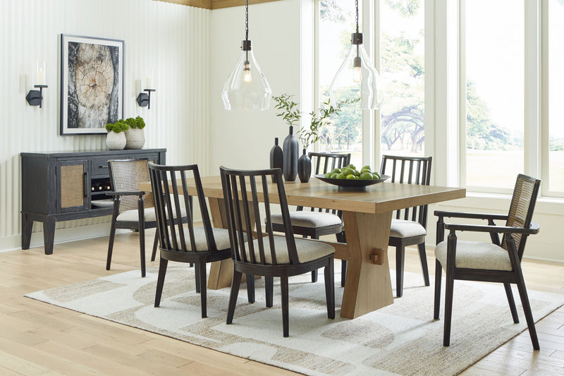 Galliden - Light Brown / Black - 8 Pc. - Rectangular Dining Table, 4 Side Chairs, 2 Arm Chairs, Server