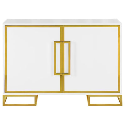 Elsa - 2-Door Accent Cabinet With Adjustable Shelves - White and Gold.