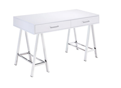 Coleen - Desk - White High Gloss & Chrome Finish - Grand Furniture GA