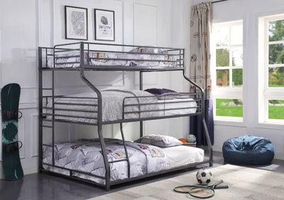 Caius II - Triple Bunk Bed - Twin Over Full Over Queen - Gunmetal - Grand Furniture GA