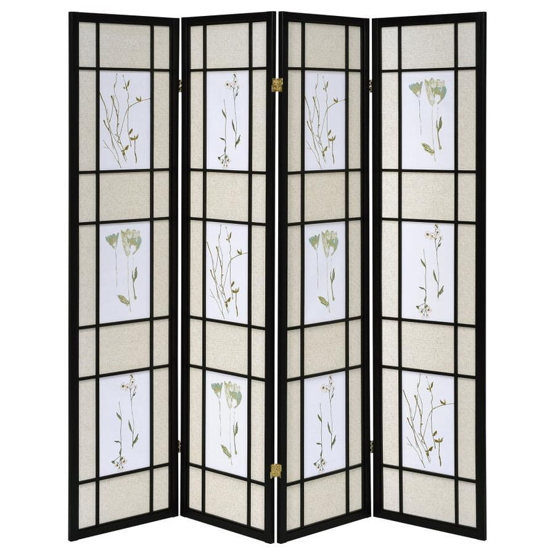 Catabella - 4-Panel Floral Print Folding Screen - Multi-Color.