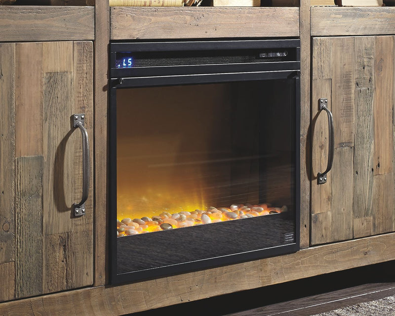 Arlenbry - Gray - Corner TV Stand With Glass/Stone Fireplace Insert.