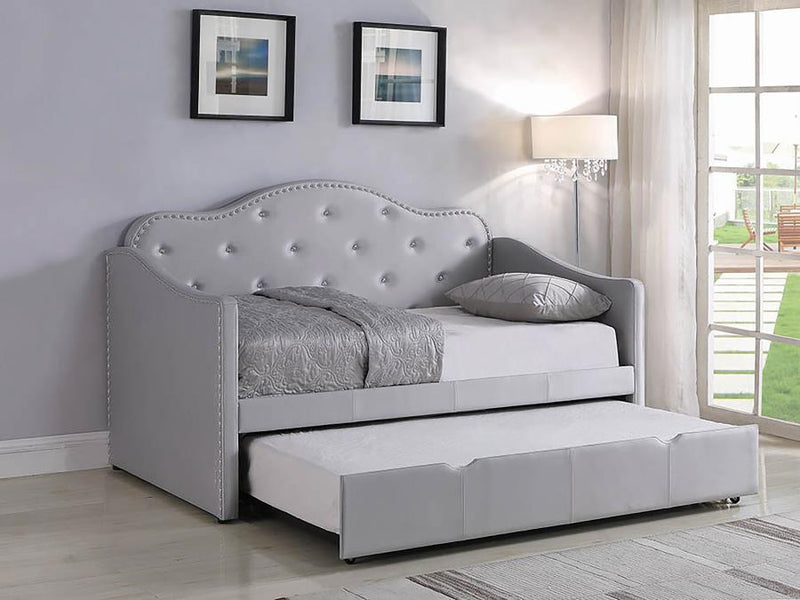 Elmore - Upholstered Twin Daybed With Trundle - Pearlescent Grey.