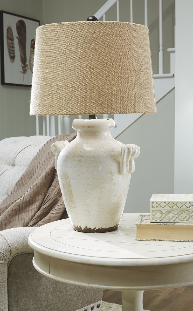 Emelda - Cream - Ceramic Table Lamp.