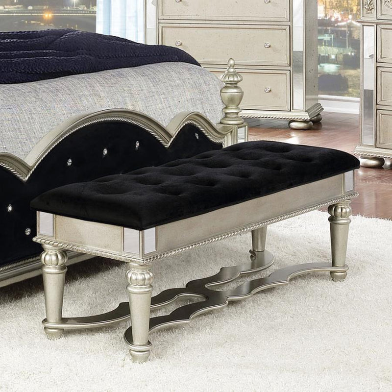 Heidi - Upholstered Bench - Metallic Platinum.