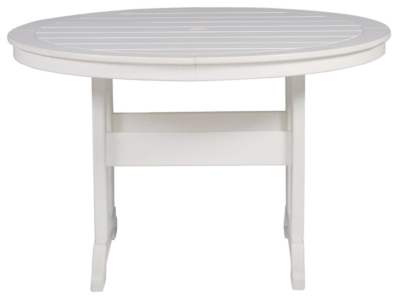 Crescent Luxe - White - Round Dining Table W/Umb Opt.