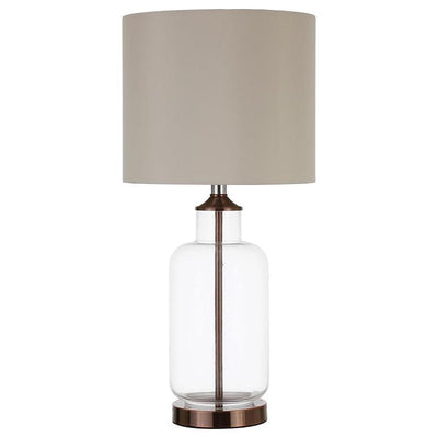 Aisha - Drum Shade Table Lamp - Creamy Beige and Clear.