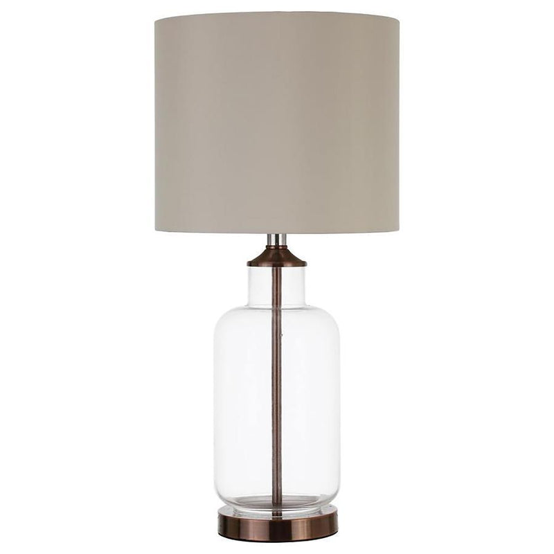 Aisha - Drum Shade Table Lamp - Creamy Beige and Clear.