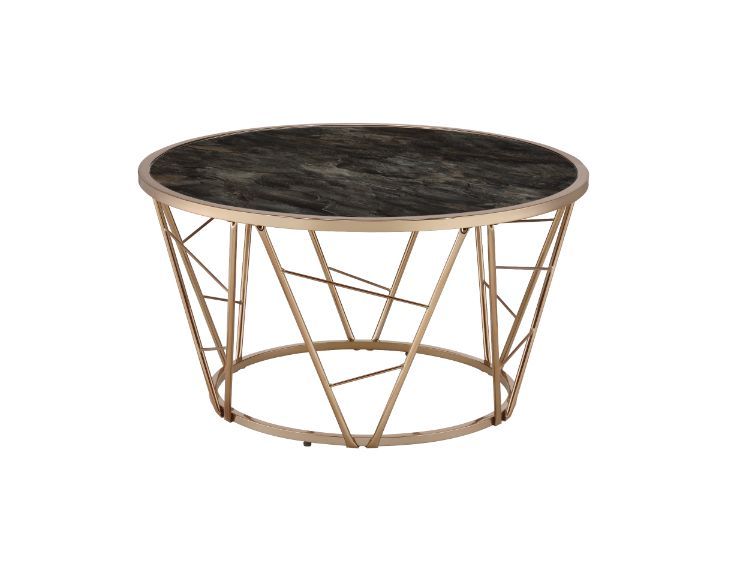 Cicatrix - Coffee Table - Faux Black Marble Glass & Champagne Finish - Grand Furniture GA