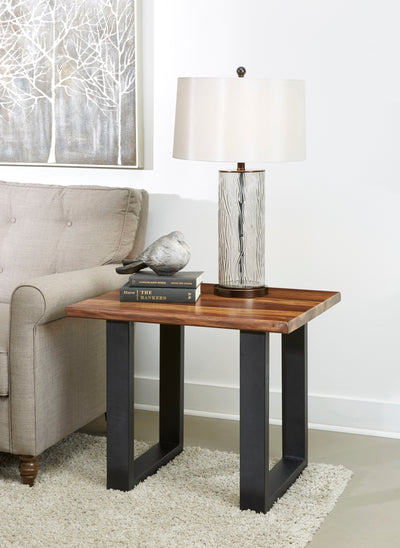 Brownstone II - Table With Natural Live Edge Top And Metal Base.