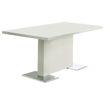 Anges - T-Shaped Pedestal Dining Table - Glossy White - Dining Tables - Grand Furniture GA