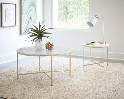 Ellison - Round X-Cross End Table - White and Gold.