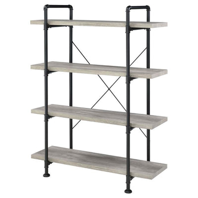 Delray - 4-Tier Open Shelving Bookcase - Grey Driftwood and Black.