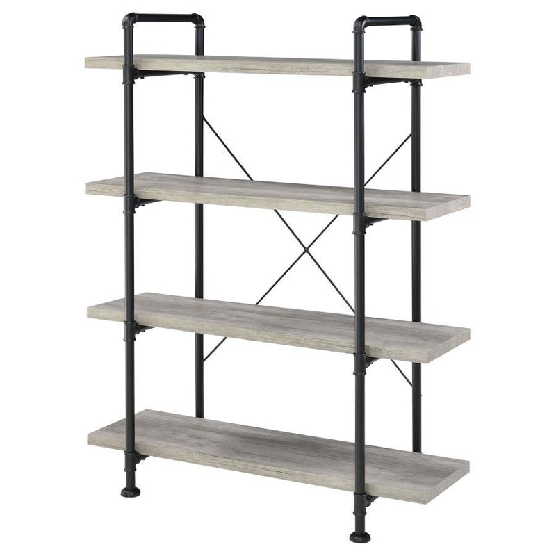 Delray - 4-Tier Open Shelving Bookcase - Grey Driftwood and Black.