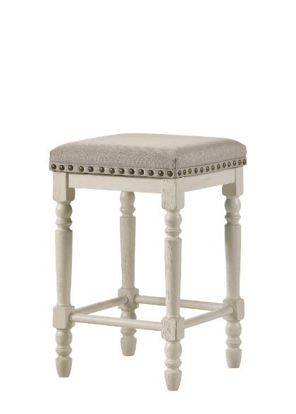 Tasnim - Stool (Set of 2) - Tan Fabric & Antique White Finish - Grand Furniture GA