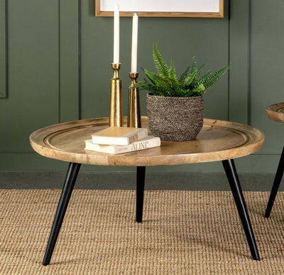 Zoe - Round Coffee Table With Trio Legs - Natural and Black.